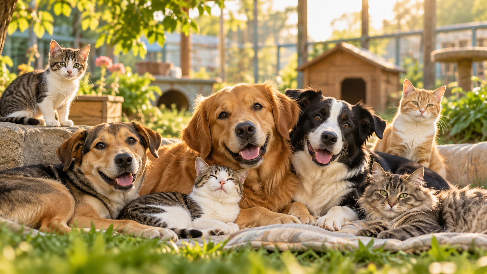 Dogs and cats in an animal shelter, representing animals in need of care and support
